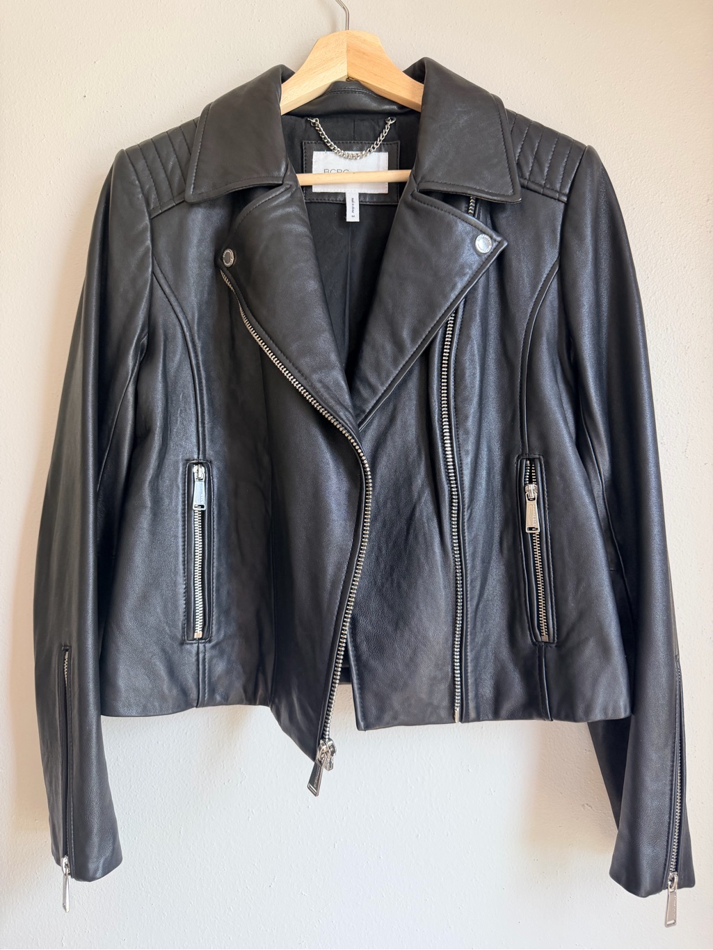 Bcbgeneration Black Leather Asymmetrical Zip Moto Jacket